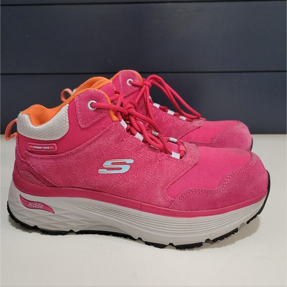 Skechers Work Max Cushioning Arch Fit Composite  Toe  Pink Suede Size 7 - Picture 2 of 13